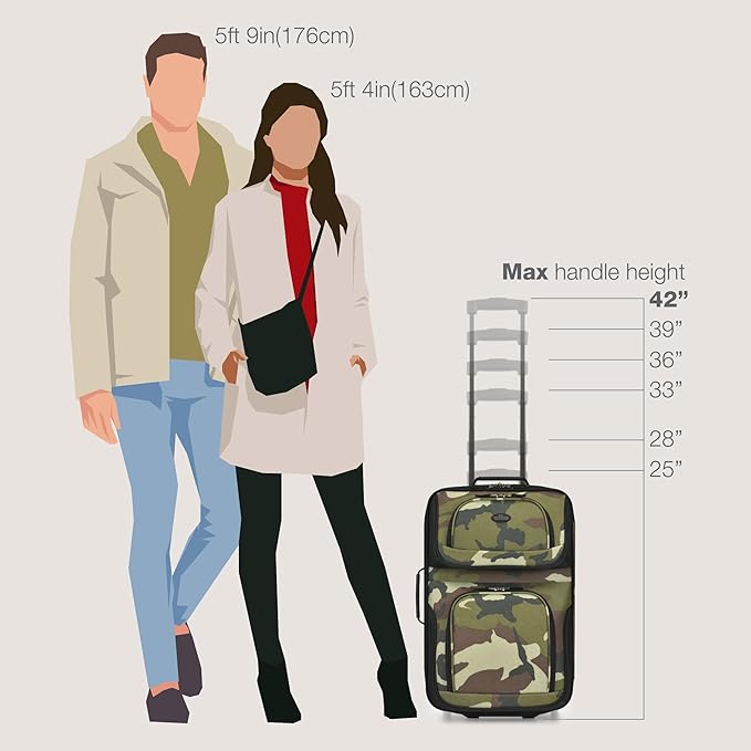 U.S. Traveler Rio Lightweight Softside Rolling Carry-on Suitcase, 2-Wheel Single, Camouflauge