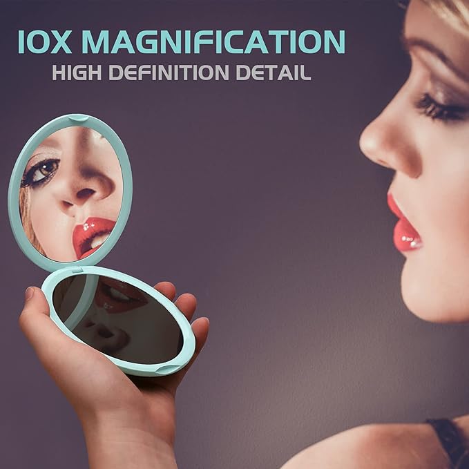 deweisn Magnifying Compact Cosmetic Mirror Elegant Compact Pocket Makeup Mirror, Handheld Travel Makeup Mirror with Powerful 10x Magnification and 1x True View Mirror for Travel or Your Purse