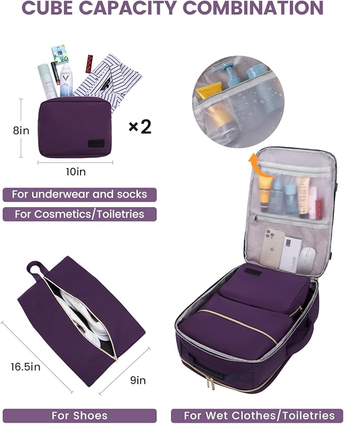 LOVEVOOK 50L Travel Backpack for Women & Men, Airline Approved Carry On Luggage with 3 Packing Cubes, TSA Overnight Bags, Waterproof Personal Item Bag, Weekender Essentials Backpacks fits 17" Laptop