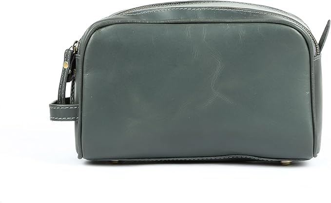 KomalC Leather Toiletry Bag for Men & Women – Handcrafted Travel Grooming Kit with Water-Resistant Lining and Secure Zipper Closure