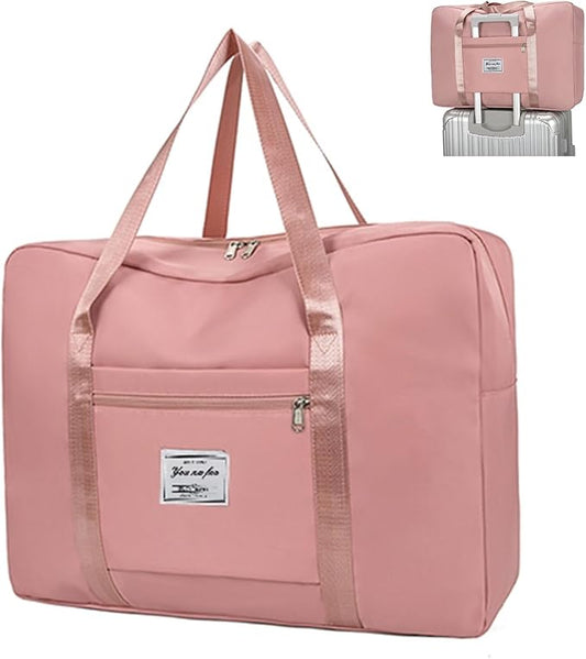 19" Travel Duffel Bag, Large Weekender Bag for Women Men, Expandable Personal Item Bag for Airlines, Water Resistant Carry On Bag with Trolley Sleeve for Gym, Overnight (Pink)