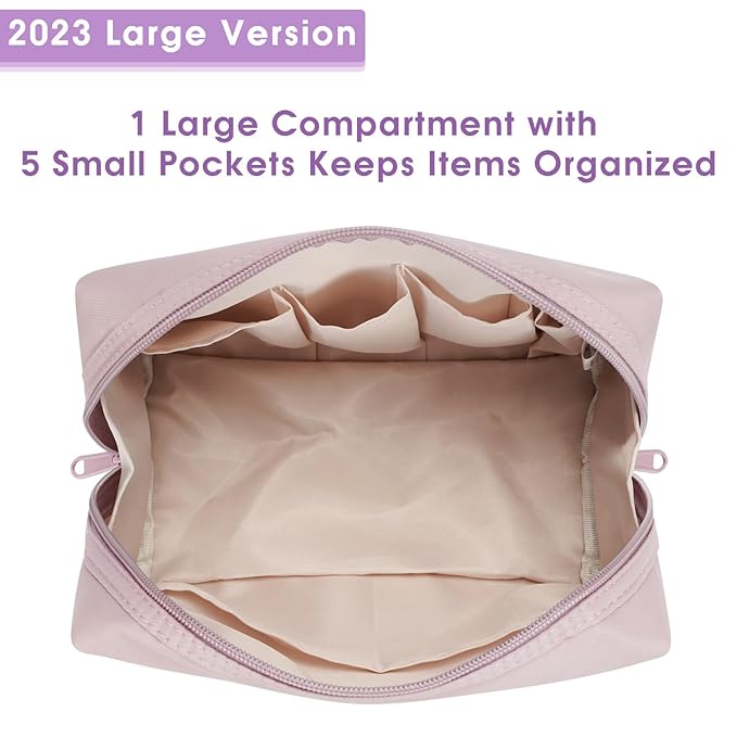 Narwey Cute Makeup Bag Travel Cosmetic Bag Organizer Toiletry Bag Make Up Bags with Compartments for Women Girls (Large, Dusty Rose)