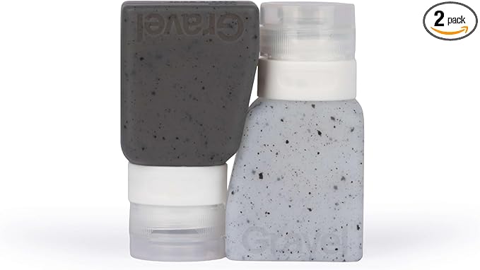 Gravel Silicone Travel Bottles for Toiletries 3oz (2-Pack) – Leakproof, BPA-Free, TSA Approved Travel Bottles with Label System for Shampoo, Conditioner, and Liquid Toiletries (Clear & Gray)