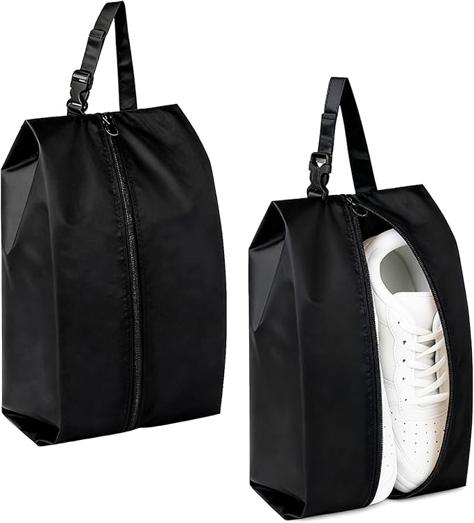 Shoe Bags for Travel 2-Pack – Hainging Shoe Storage Organizers with Handle, Durable Bags for Packing, Gym, Sports, Dance, Tennis, Soccer, Baseball, Running (Black)