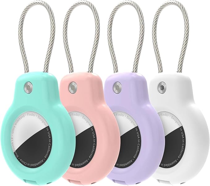 SPGUARD for AirTag Holder Case with Keychain 1st/2nd Air Tags-4 Pack for Apple Air Tag Holder with Wire Cable Lock Key Ring Chain Air Tagholder Accessories for GPS Item Tracker Kids,Keys,Luggage