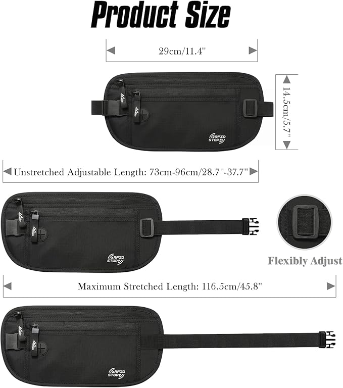 MoKo Secure Travel Money Belt, Undercover Hidden RFID Blocking Travel Wallet, Anti-Theft Passport Wallets for Men Women