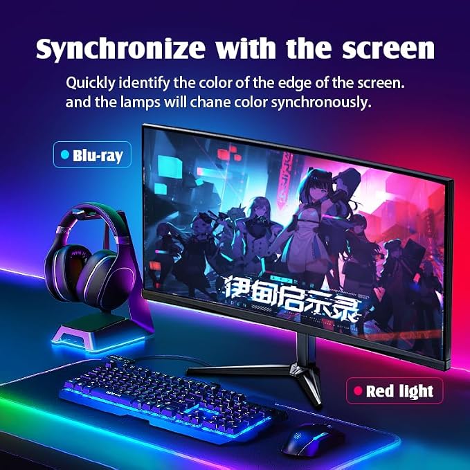 Monitor LED Backlights, LED Strip Light Sync with Screen Color/Music, Computer Light Bar Behind Screen, for PC/Mac, LEDs for Desk Gaming, USB Interface,Software Control (32 inch)