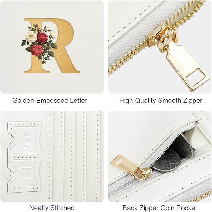 Passport Holder for Travel Personalized Passport Holder Initial Letter Rose Flower RFID Blocking Travel Wallets Credit Cards Holder for Women Men, White R