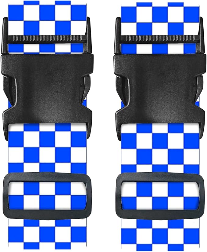Nuxovilar Luggage Straps of 2 Set Blue White Checkered Pattern, 1.96x90.5 inches - Luggage Straps for Suitcases, Ideal for Sea Trips, Casual Trips, Daily Use