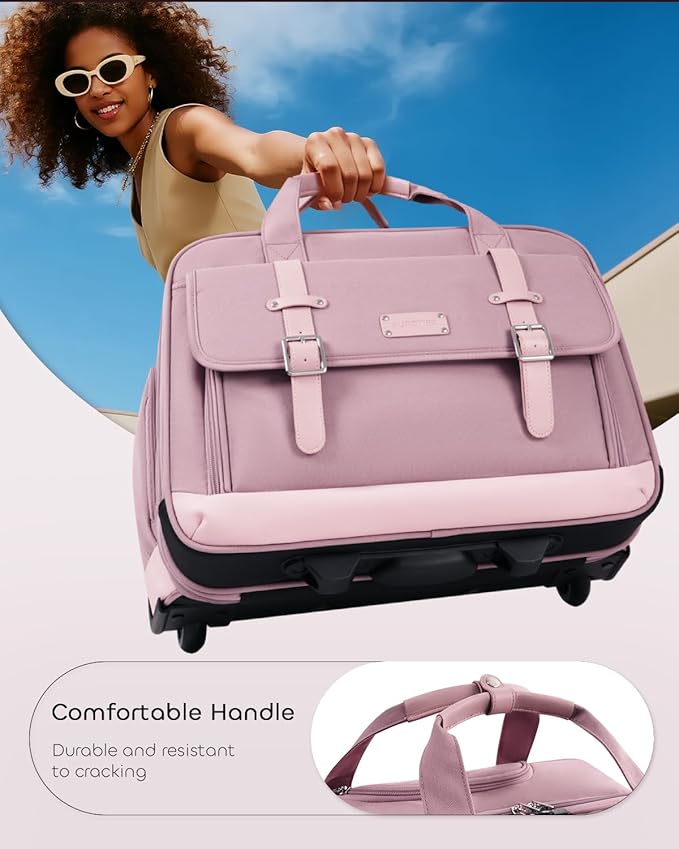 Rolling Laptop Bag Women, Rolling Briefcase for Women with Dual Lock, 16 Inch Computer Bag with Wheels, Roller Underseat Carry On Luggage Personal Item Suitcase for Work Travel Business