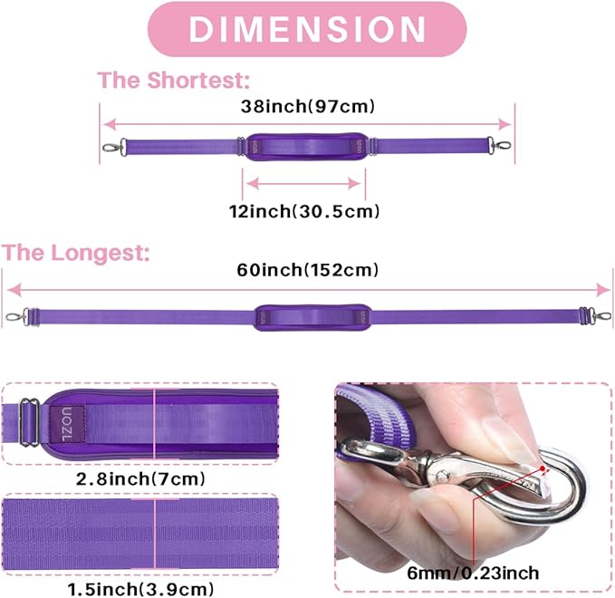 59 Inch Shoulder Straps, Soft with Ultra-Thick Fixed Shoulder Pad, Two Way Independently Adjustable Buckle Replacement Straps for Laptop Bag Messenger Bag Tool Bag Luggage,Purple