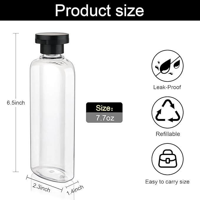 Travel Shampoo and Conditioner Bottles 7.7oz 3 Pack Leak Proof Squeeze Bottles with Flip Cap Refillable Containers Plastic Travel Toiletry Bottles for Lotion Shampoo Conditioner