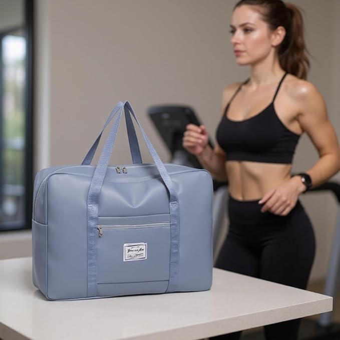 19" Travel Duffel Bag, Large Weekender Bag for Women Men, Expandable Personal Item Bag for Airlines, Water Resistant Carry On Bag with Trolley Sleeve for Gym, Overnight, Hospital (Blue)