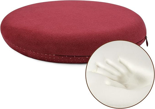 BUYUE Memory Foam Seat Cushion, Dia 15" Soft Velvet Round Stool Cushion Anti-Slip Chair Pads, M, Red