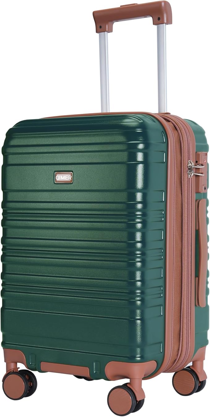 Carry on Luggage, 20Inch Expandable Luggage Airline Approved Hard Shell PC Suitcases with Wheels 22x14x9 TSA Lock Durable Zipper Lightweight Travel for Men and Women, Dark Green