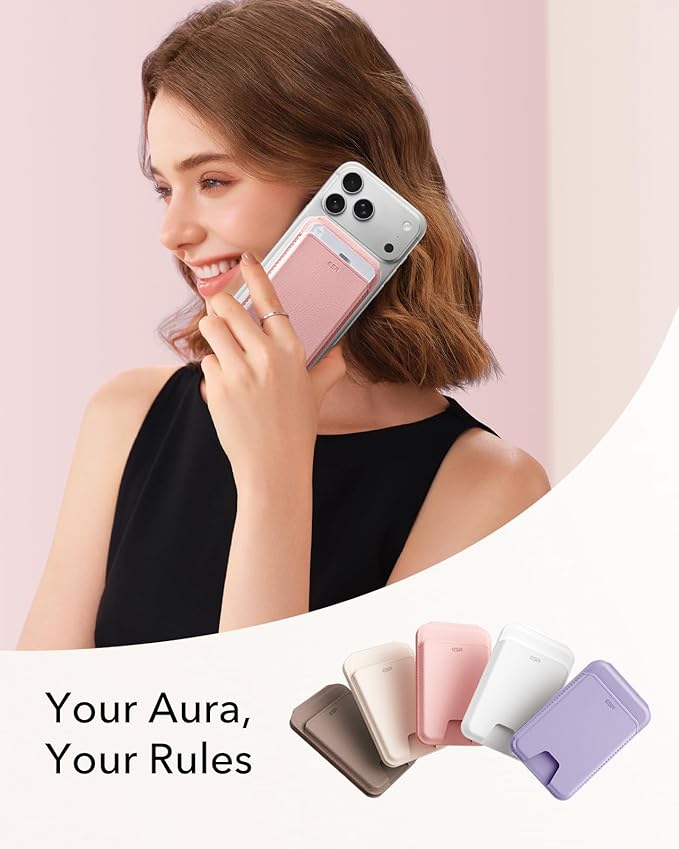 ESR Upgraded Aura for MagSafe Wallet, 5 Card Holder with Adjustable Stand, Magnetic Wallet for iPhone 17e/17/16/15/14/13/12 Series, Not for iPhone 13/12 Mini, Vegan Leather, Pink