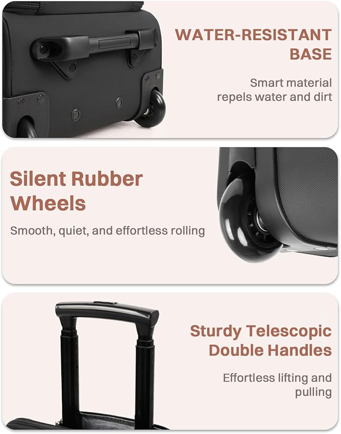 Rolling Puffer Backpack for Women, Travel Backpack with Wheels, 16 Inch Wheeled Laptop Backpck, Dual-Opening Design Overnight College Underseat Carry on Luggage, Roller Business Work Bag, Beige Brown
