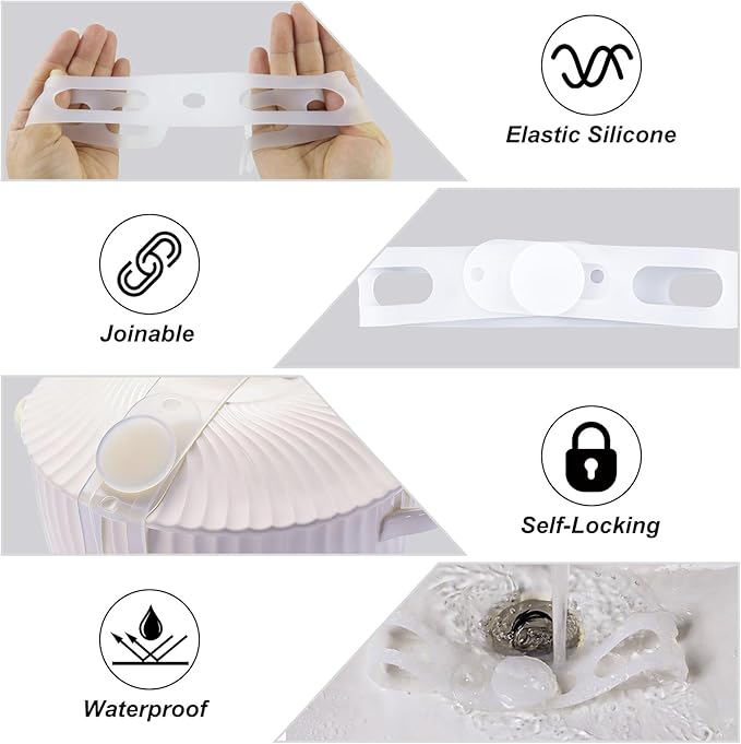 3-Pack Reusable Silicone Latch Strap, Secures Slow Cooker Lid, Pot, Bento Box, 21in Durable Elastic Self-Lock Tie for Organizing&Bundling Cords, Curtain, Yoga Mat (White&White&White)