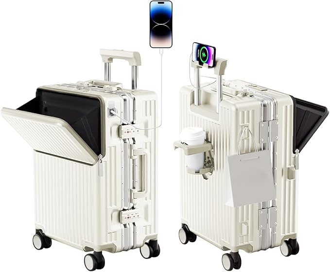 Carry on suitcase Zipperless Luggage,Polycarbonate Aluminum Hard Shell, Expandable Carry-On Suitcase with Spinner Wheels,24 Inch Cabin