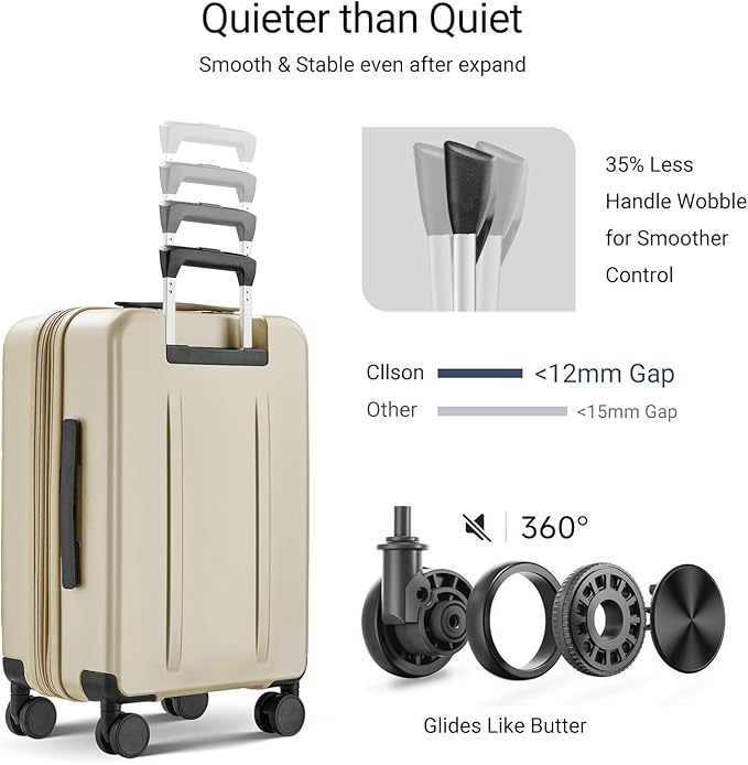 Carry On Luggage with Top Opening, Expandable with Front Pocket and USB Charging Port, Lightweight with Front Compartment Rolling Suitcases with Spinner Wheels (Khaki, 20 Inch)
