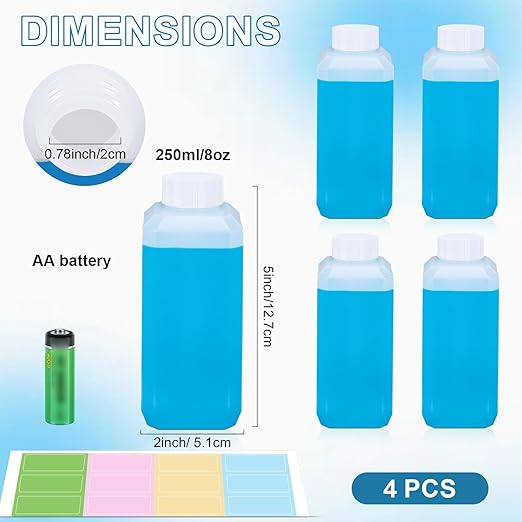 8oz Leak Proof Plastic Bottles with Caps, Laboratory Reagent Bottle, Reusable Small Pill Storage Containers for Travel, Classrooms, Home (4 pack translucent)