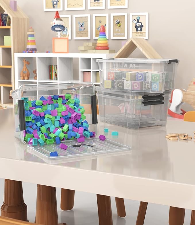 WYT Clear Storage Latch Bins, 6-Pack Storage Organizer Box with Handle and Lids, 5-Litre