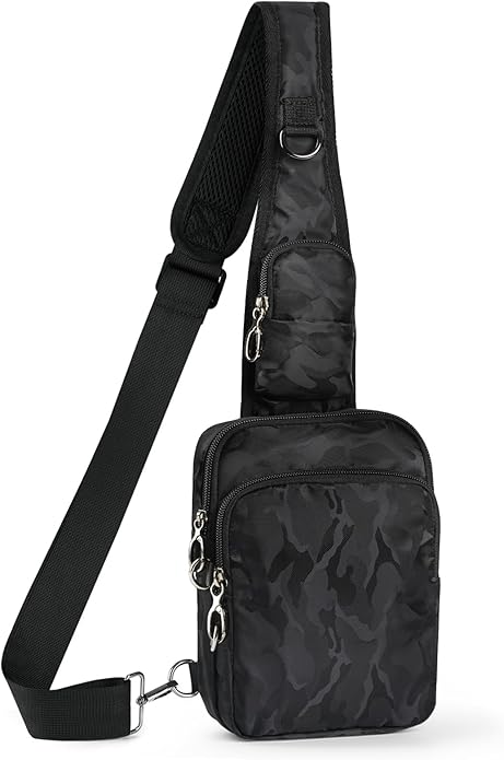 BROADREAM Mini Crossbody Sling Bag, Small Chest Bags Dual Pocket with Zipper Lock, RFID Blocking & Water Resistant Women Men