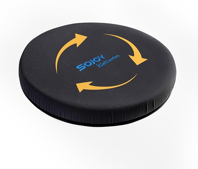 Sojoy iGelComfort Deluxe Gel Swivel Seat Cushion with Supportive Memory Foam 360 Degrees Rotating Seat Cushion for Home,Stool Chair,Office，13.5 Inches in Diameter Black