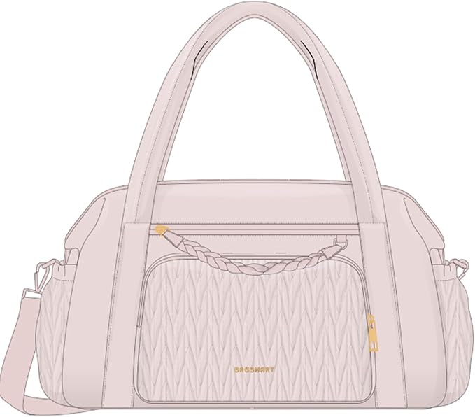 BAGSMART Quilted Duffle Bag for Women, Weekender Overnight Gym Travel Carry-On Bag, Pink