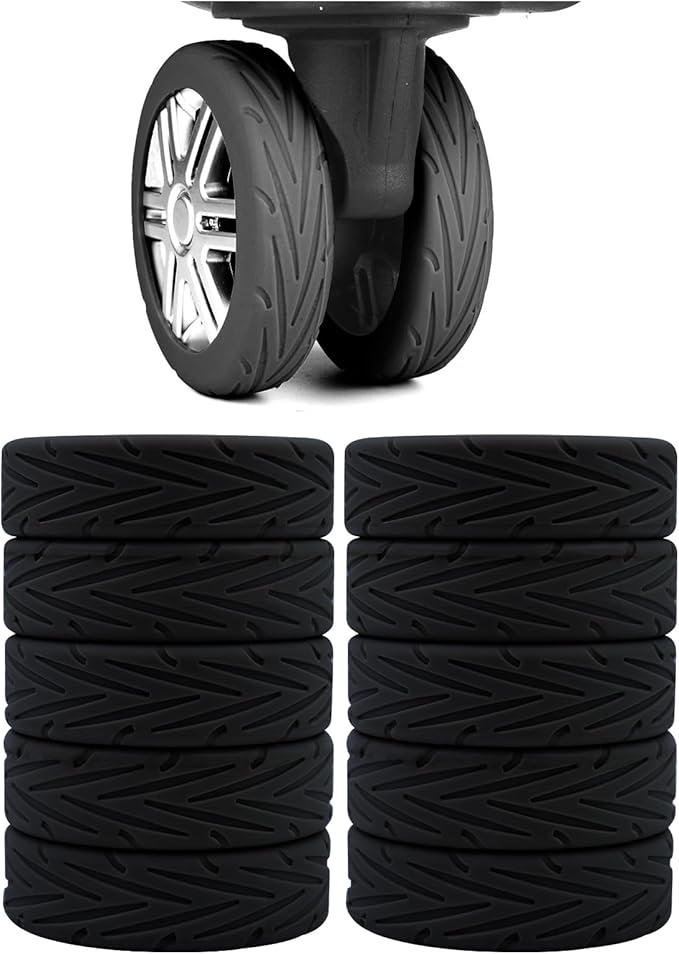 10Pcs Luggage Wheel Covers Silicone Silent Suitcase Protector for Luggage Office Chair Caste Upgraded Wear-Resistant Anti-Noise Shock Absorption Suitcase Wheel Covers Accessories Black