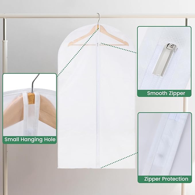 Carbrea 12 Pack Garment Bags for Hanging Clothes - Translucent Suit Bag for Closet Wardrobe Storage Travel - 24" x 42"