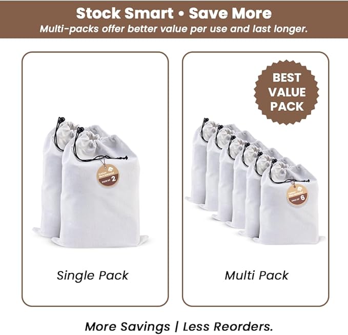 LFH Cotton Rich Shoe Storage Bags with Drawstring, Dustproof Breathable Reusable Organizer, Perfect For Travel, Dorm, Hotel, College, Gym, Easy to Carry, Machine Washable 12"x17" (Pack of 4) - White