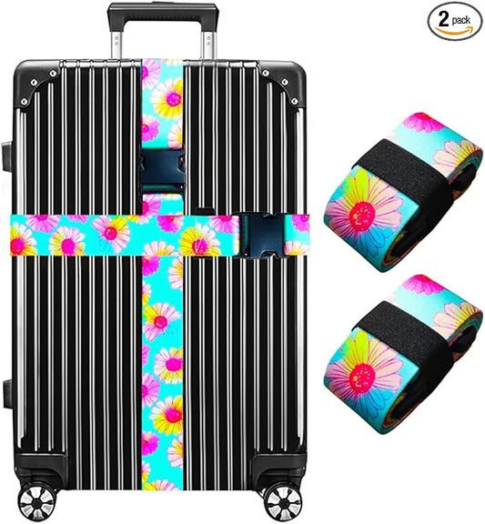 Luggage Straps for Suitcases TSA Approved Easy Pack Organized Suitcase Strap, Luggage Strap, Luggage Belt Strap, Bag Straps for Luggage. Buckle Straps Travel Accessories (Turqoise Flower)