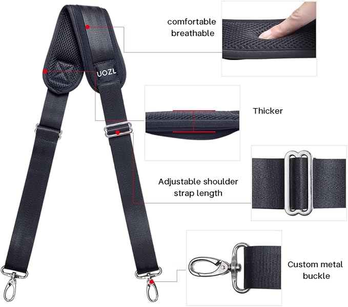 59 Inch Shoulder Straps, Soft with Ultra-Thick Fixed Shoulder Pad, Two Way Independently Adjustable Buckle Replacement Straps for Laptop Bag Messenger Bag Tool Bag Luggage,Black