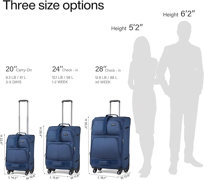 Hanke 28 Inch Softside Expandable Luggage with Spinner Wheels,Check Large Luggage Rolling Suitcase Travel Luggage with TSA Approved,Blue