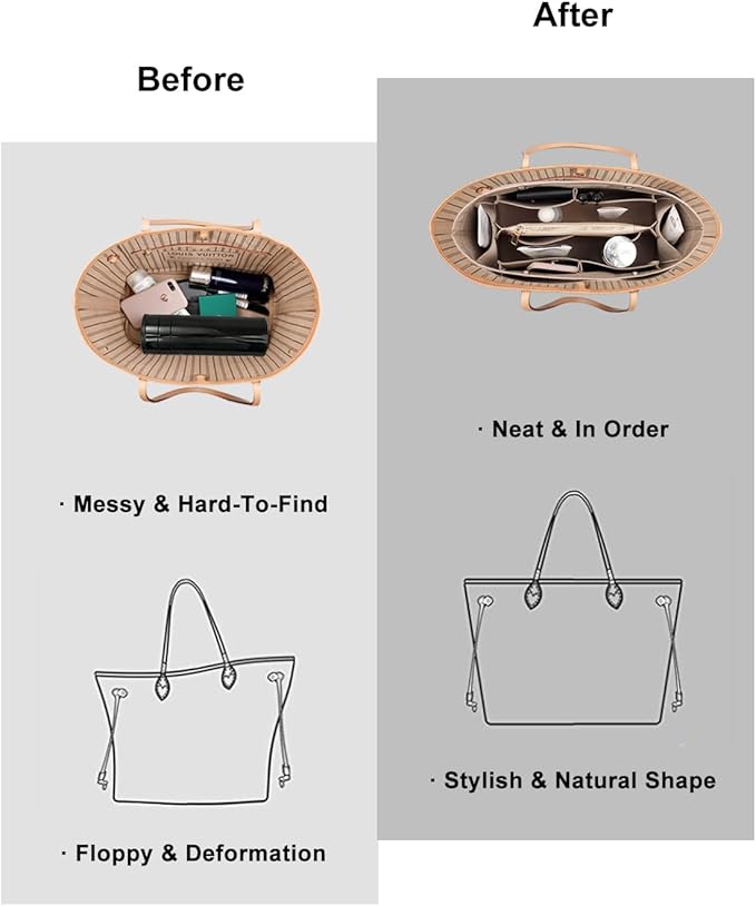 ZTUJO Purse Organizer Insert For Handbags, Silky Bag Organizer With 2 Zippers For Speedy Neverful Tote and More (Beige, Medium)