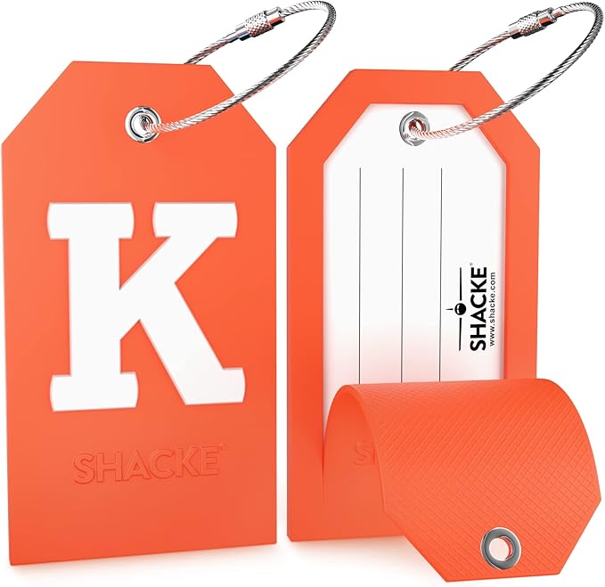 Shacke Initial Luggage Tag with Full Privacy Cover and Stainless Steel Loop – (Letter K)