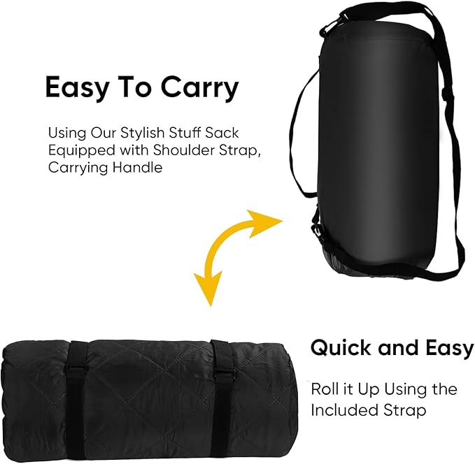 Northroad Waterproof Outdoor Blanket w/Fleece Lining, Large Windproof Camping Blankets for Cold Weather, Light Weight and Warm for Stadium, Hiking, Dog, Picnic, Washable, 55”X 82” (Black, 1PCS)