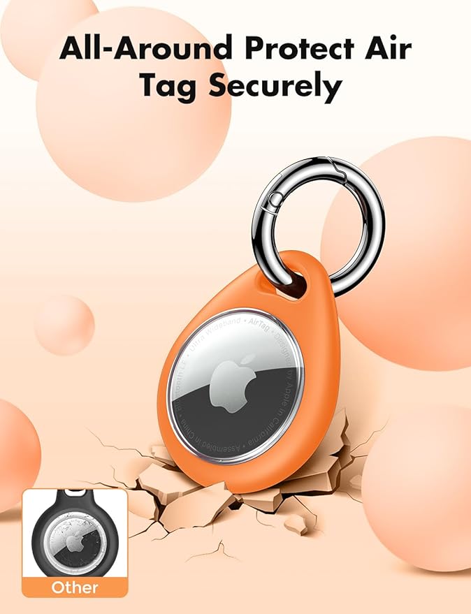 UNBREAKcable AirTag Holder for Apple - 4 Pack Air Tag Case [Fit Tightly Design] [Easy to Install] [Hold Securely] Waterproof TPU Protective Cover with Metal Keychain for Kids,Pet,Luggage,Backpack,Keys