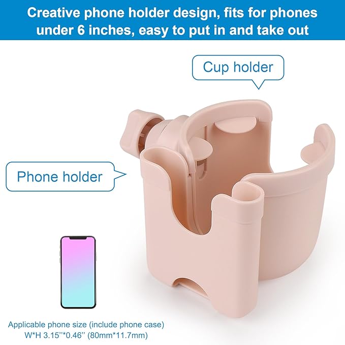 Accmor Stroller Cup Holder with Phone Holder, Bike Cup Holder, Universal Cup Holder for Uppababy Nuna Doona Strollers, 2-in-1 Cup Phone Holder for Stroller Bike Wheelchair Walker Accessory