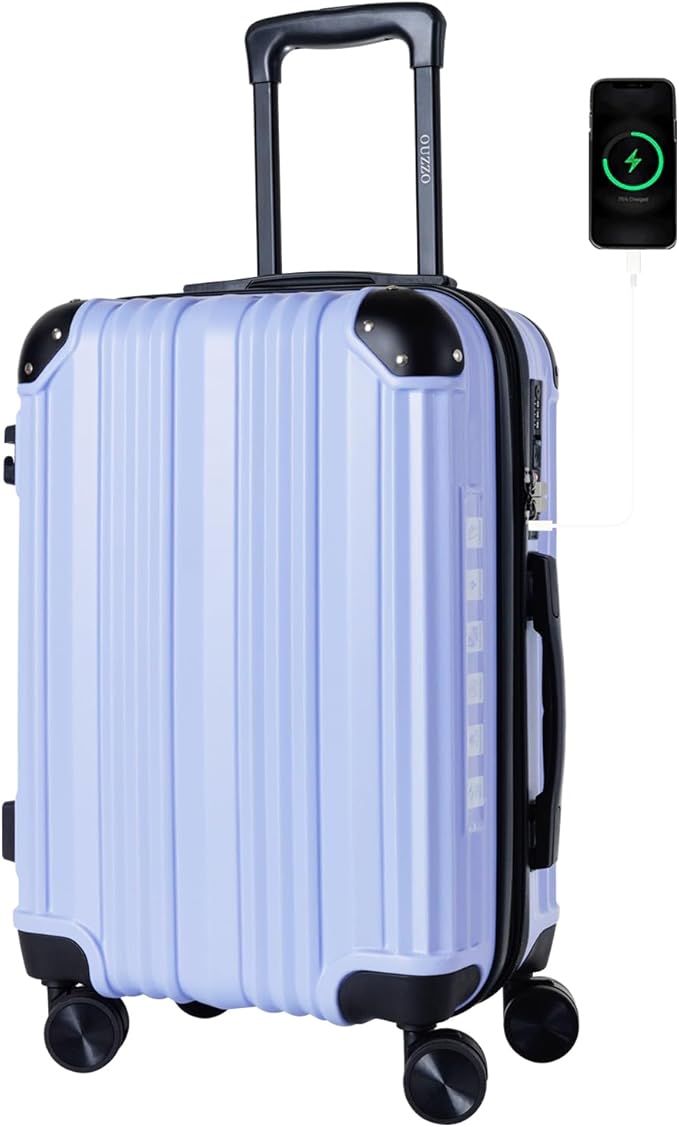 OUZZO 20 Inch Expandable Carry On Luggage 22x14x9 Airline Approved Hardshell Suitcases with Wheels Durable Lightweight Travel Luggage with TSA Lock USB Port for Business Trip Weekend Getaway