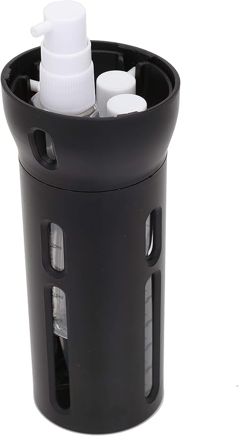 Travigo 4-in-1 Travel Dispenser Bottle Set, TSA Approved, Leak Proof, Reusable 1.4 oz. (40 mL) Toiletry Containers for Shampoo, Conditioner, Soap, Lotion, Skincare (2 Pack, Black & Pink)