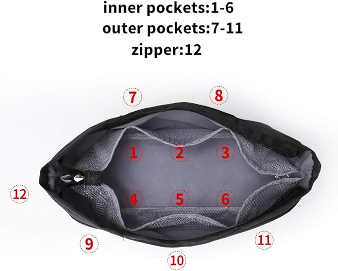 iN. Purse Organizer Insert with zipper Nylon fabric for women Handbags & Totebag, black, Medium: 15.7"(Top)/12.2"(Bottom) L × 4.7" W × 8.3" H