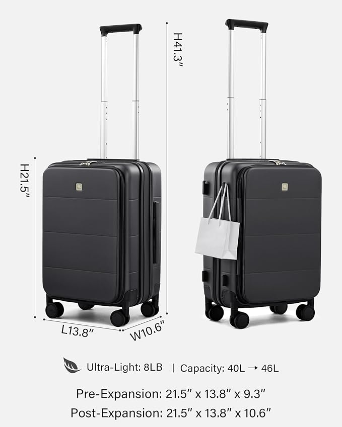 Hanke Hardside Expandable Carry On Luggage, 20 Inch Top Opening Trunk Luggages with Spinner Wheels, All-PC Hard Shell Carry-On Suitcase, Lightweight & TSA Airline Approved (Jet Black, 46L)