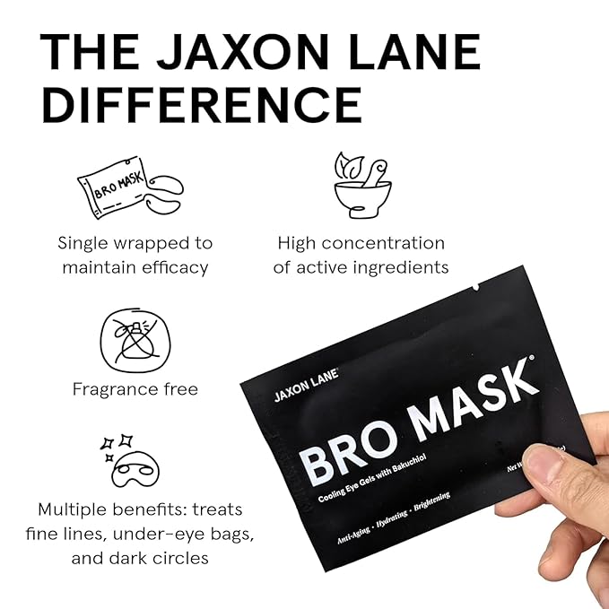 JAXON LANE BRO MASK Under Eye Patches for Men with Hydrogel (6 x 1 pack) - Anti-Aging Korean Eye Masks for Dark Circles and Puffiness- Puffy Under Eye Treatment - Perfect Skin Care for Men