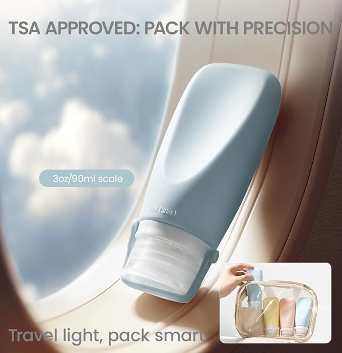 Travel Bottles for Toiletries, TSA Approved 3oz Container, High-Effeiciency Leak-Proof Ultrasonic Technology, Silicone Refillable Squeezable Travel Accessories for Shampoo Conditioner Lotion (3 Pcs)