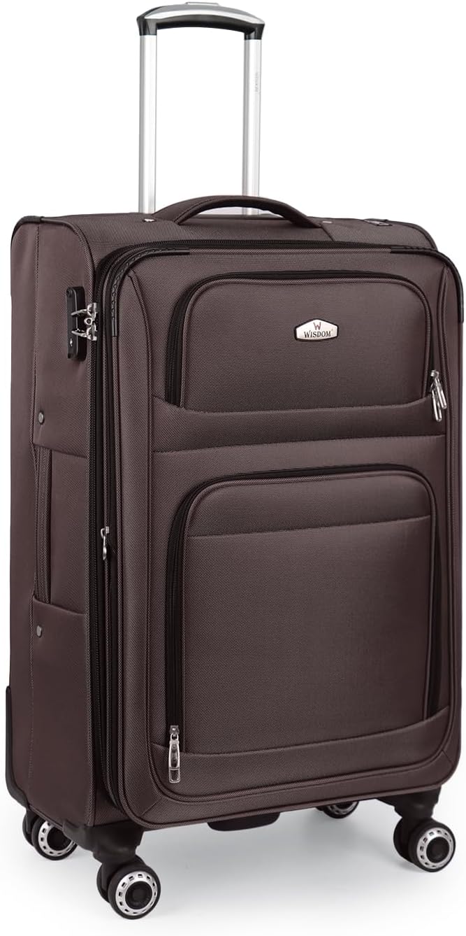 26" Luggage Softside Expandable 15% Checked Luggage with Double Spinner Wheels Combination LOCK,Lightweight Travel Suitcase for Men/Women（Coffee,26in）