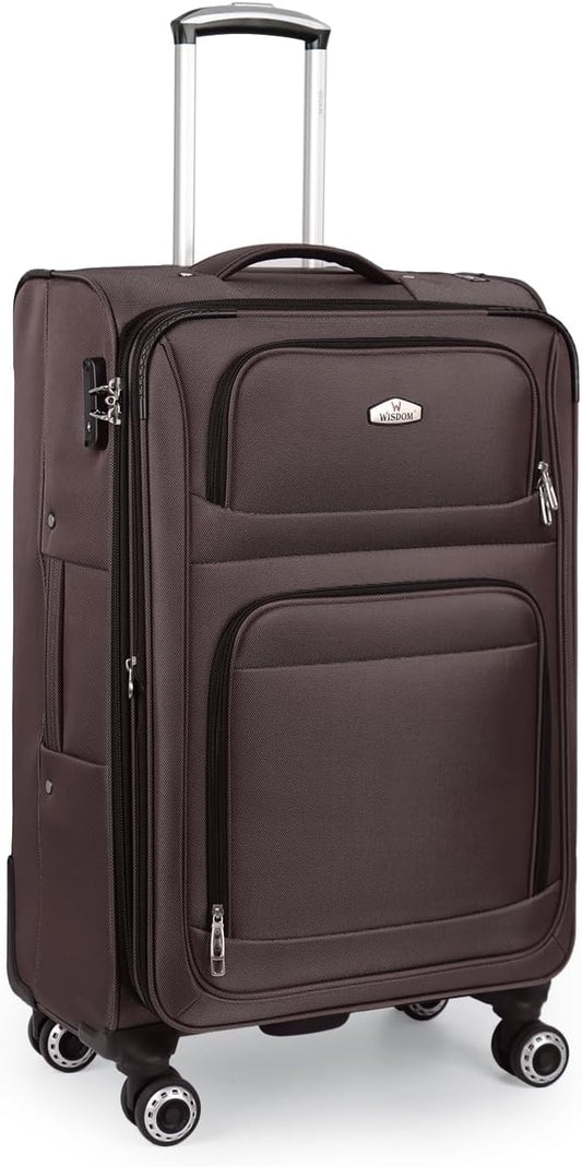 26" Luggage Softside Expandable 15% Checked Luggage with Double Spinner Wheels Combination LOCK,Lightweight Travel Suitcase for Men/Women（Coffee,26in）