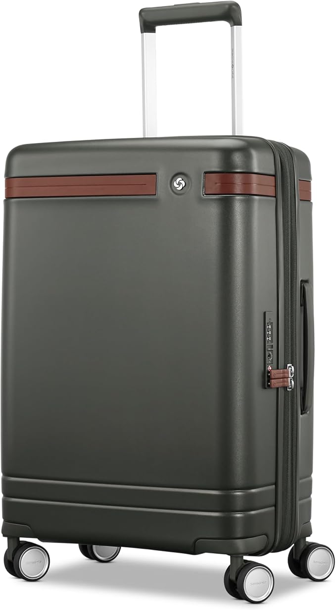 Virtuosa Hardside 21 Inch Carry On Luggage - Airline Approved with 360° Spinner Wheels, RightHeight™ Adjustable Handle - Zippered WetPak™ - TSA Lock - Expandable Light Polycarbonate Shell - Pine Green