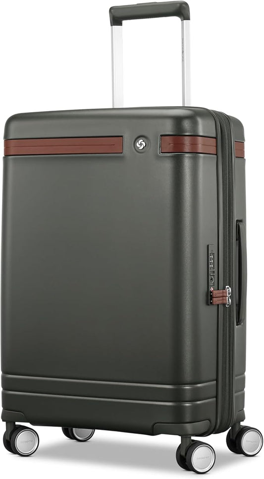 Virtuosa Hardside 21 Inch Carry On Luggage - Airline Approved with 360° Spinner Wheels, RightHeight™ Adjustable Handle - Zippered WetPak™ - TSA Lock - Expandable Light Polycarbonate Shell - Pine Green
